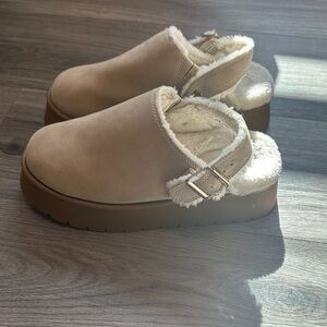 wild fable Beige Faux-Shearling Clog Mules